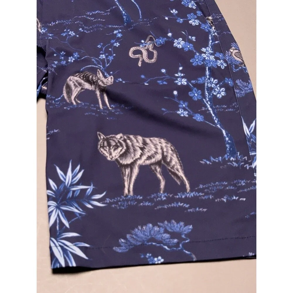 Greyson Shorts Mens 33 Blue Animal Print Wolf Snake Golf Stretch Lightweight